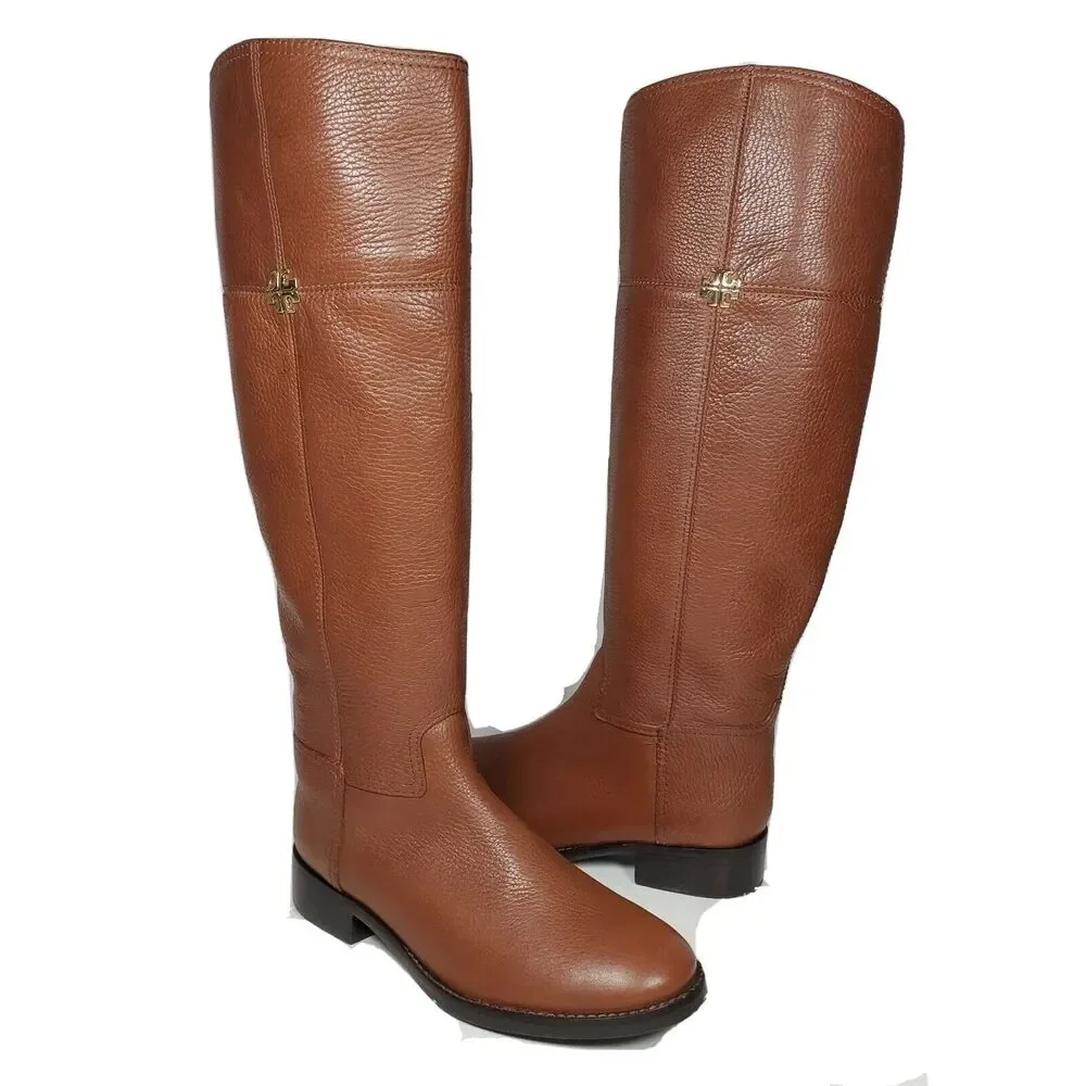 Tory Burch Women boots Jolie Leather Rustic Brown Riding Boots Size 5 M US new